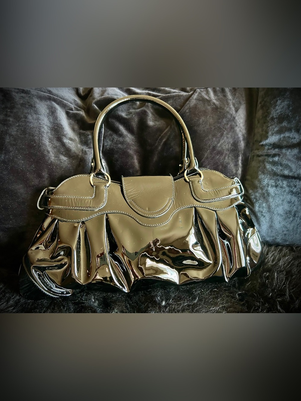 Vintage 2000s SALVATORE FERRAGAMO Marissa Gancini black patent leather bag,NEW - Picture 5 of 12